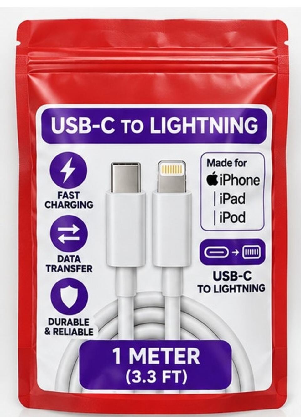 Apple OEM USB-C to Lightning Cable 1M 3.3FT White Fast Charging Data